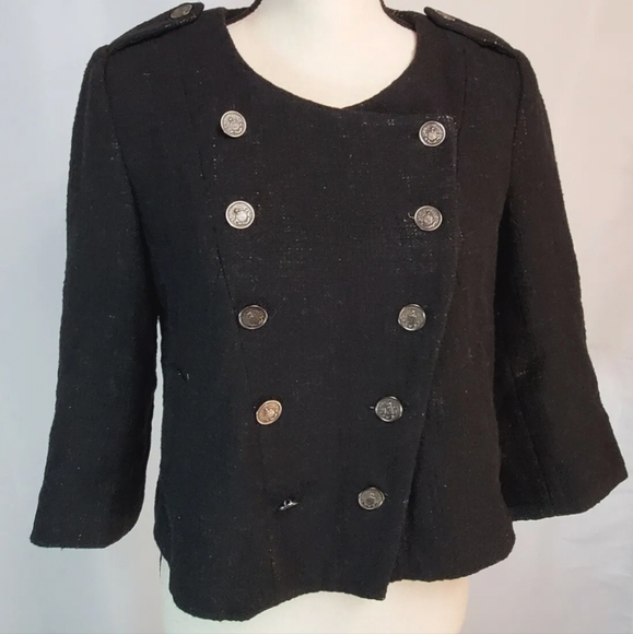 Anthropologie SINE Double-breasted military Jacket DISTRESSED Black wool suit - Picture 3 of 8